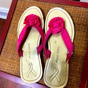 Lindsey Phillips hot pink and white sandals